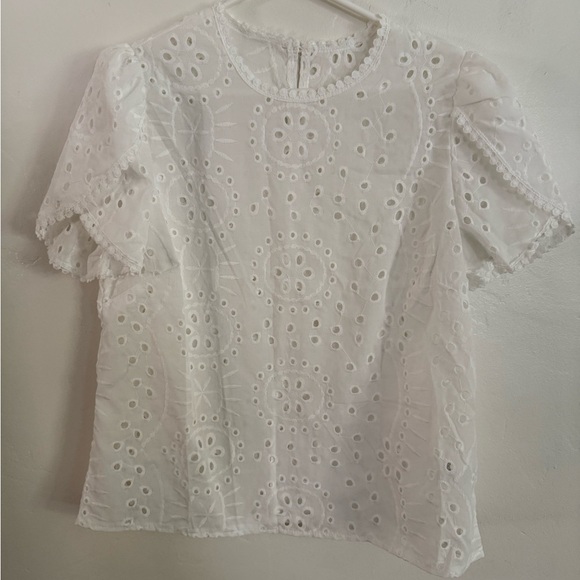 Tops - White Eyelet Lace Women's Top, Size Large